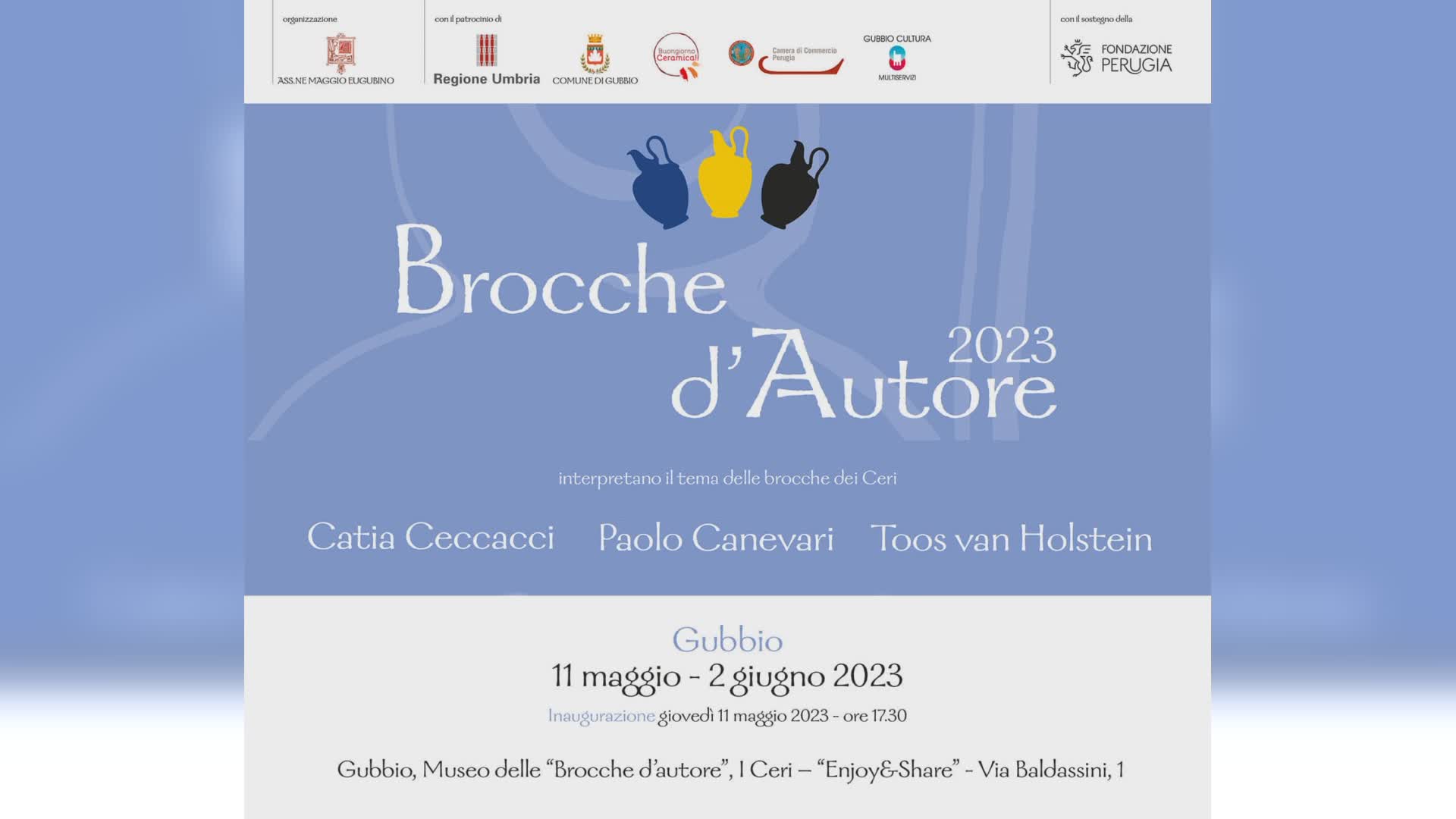 Domani inaugurazione mostra “Brocche d’autore”