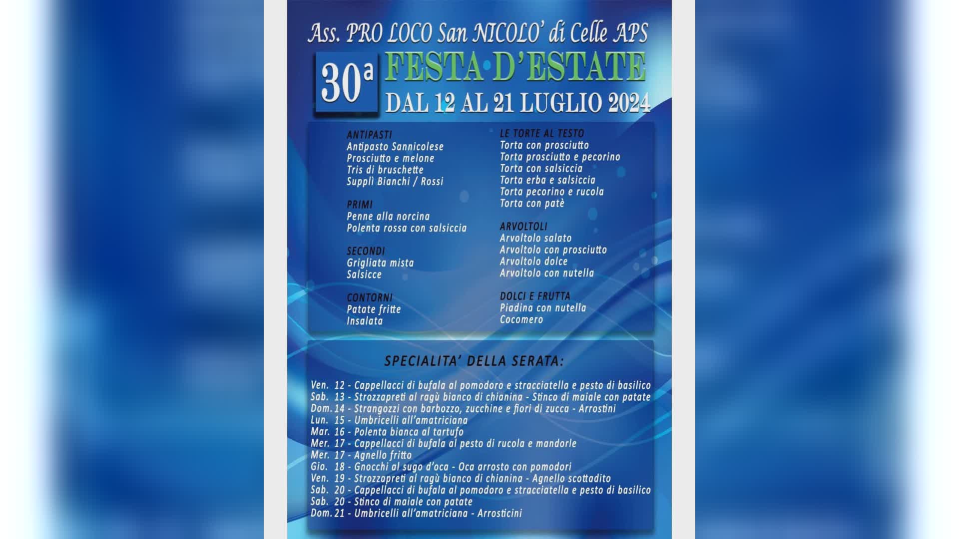 Fino a domenica 21 luglio la Festa d’Estate a San Nicolò di Celle