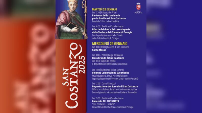 San Costanzo. Il programma delle celebrazioni del 28 e 29 gennaio