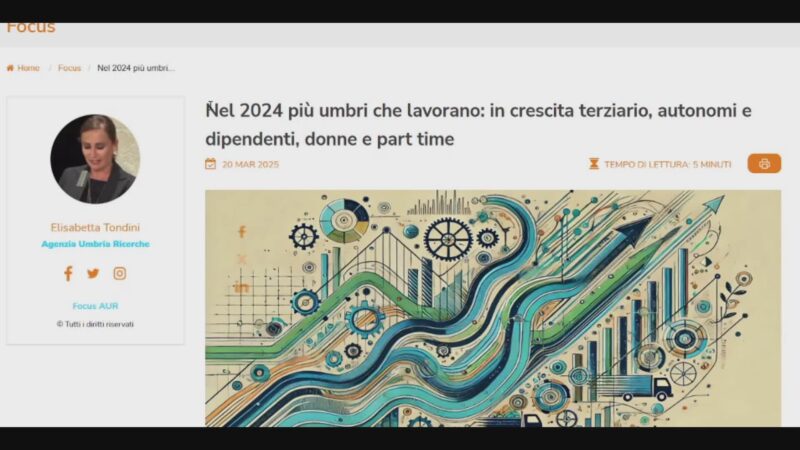 Umbria, Aur: occupazione in aumento. Nel 2024:+ 3,2%